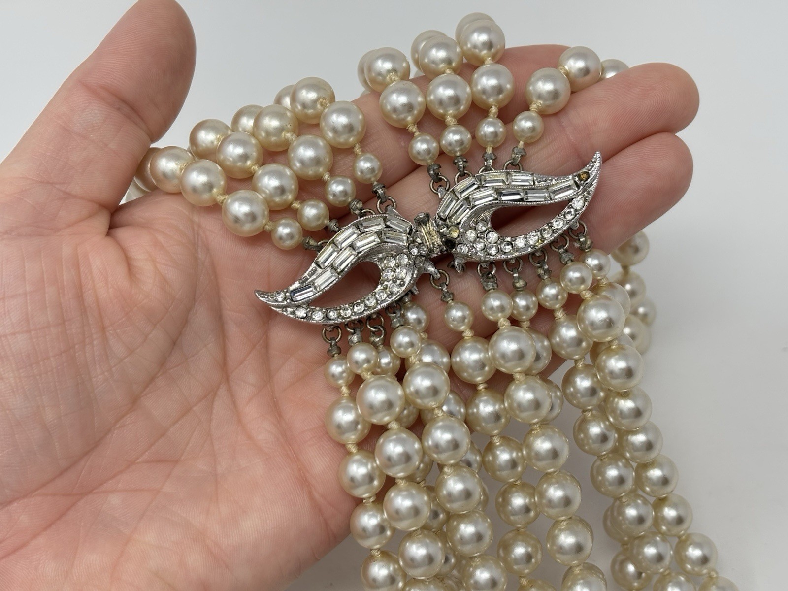 Vintage 60’s Valjean Cascading Pearl Fringe Collar Necklace Statement Piece