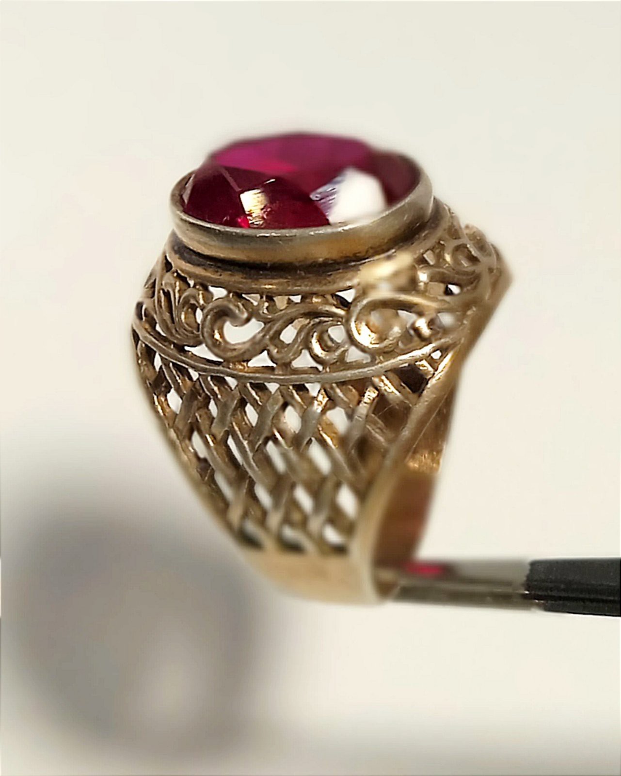 Old Vintage Soviet Union Silver 875 USSR Ring Red Stone Ruby Size US 6.9/17.5mm