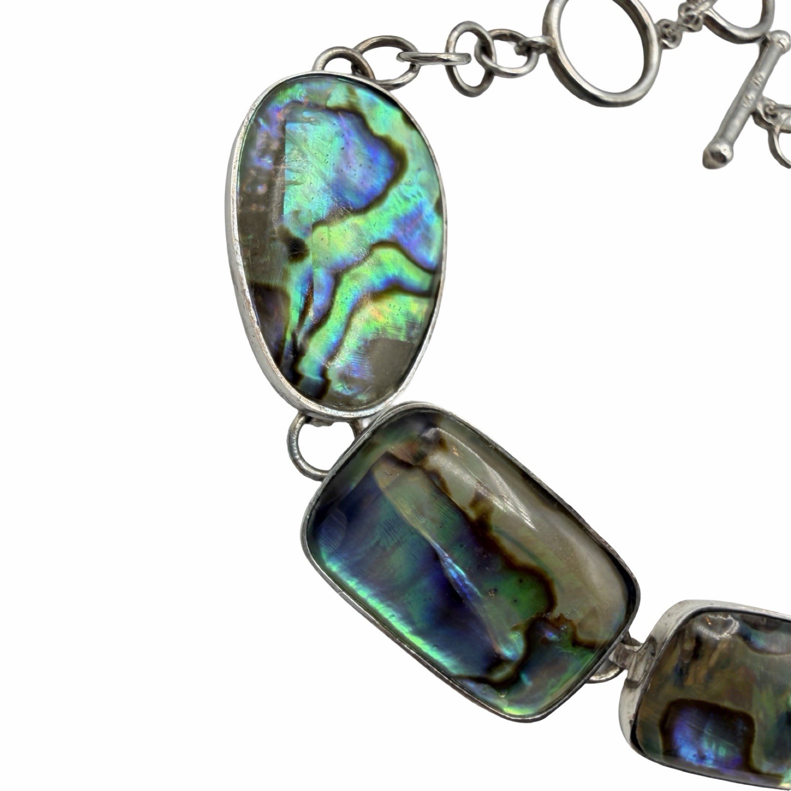 Vintage Sterling Silver 925 LUC Abalone Shell Bracelet 8″ Lucas Lameth