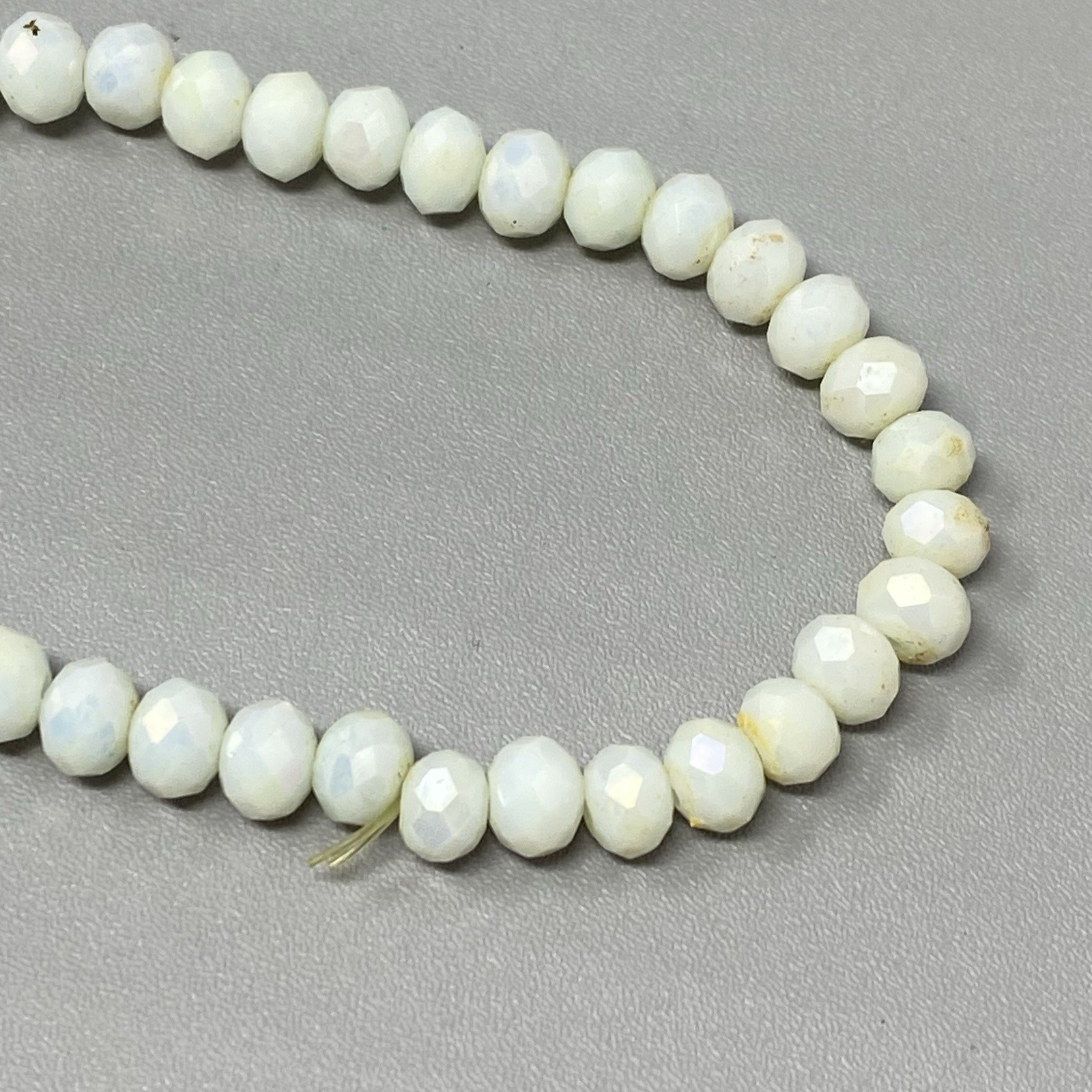 White Glass Bead Bracelet Stretch Faceted Fire Polished Surface Coated 7″