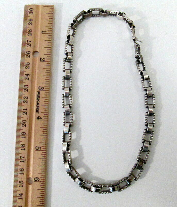 Early Vintage Signed Stamped Los Castillo 387 Sterling Silver Necklace Chain 55g