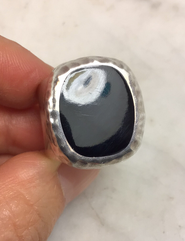 VTG ATI Large Sterling Silver Onyx Ring Size 8.25-8.5 Mexico 14.03 Grams