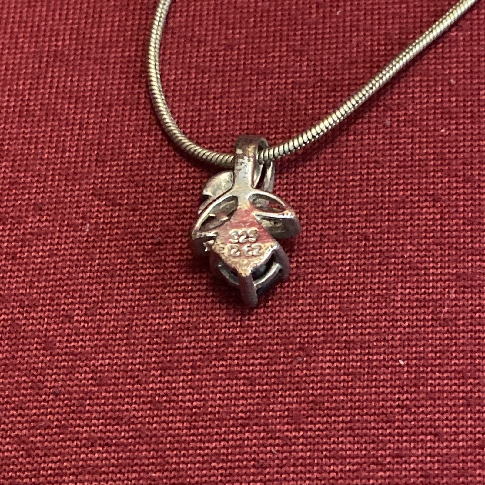 Sterling Silver Pendant & Chain Necklace With Blue Stone & CZ 18”