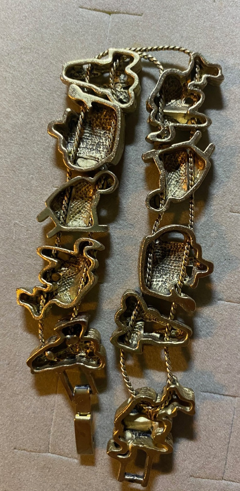 Charm Bracelet Gardener Veggie Lovers Gold Tone Double Strand Slider Vintage