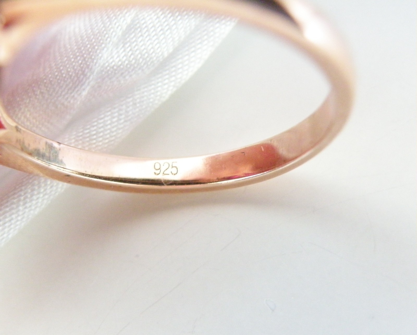 Sterling Silver 925 Rose Gold Large Lab Created Pink Sapphire Ruby Ring Size 10