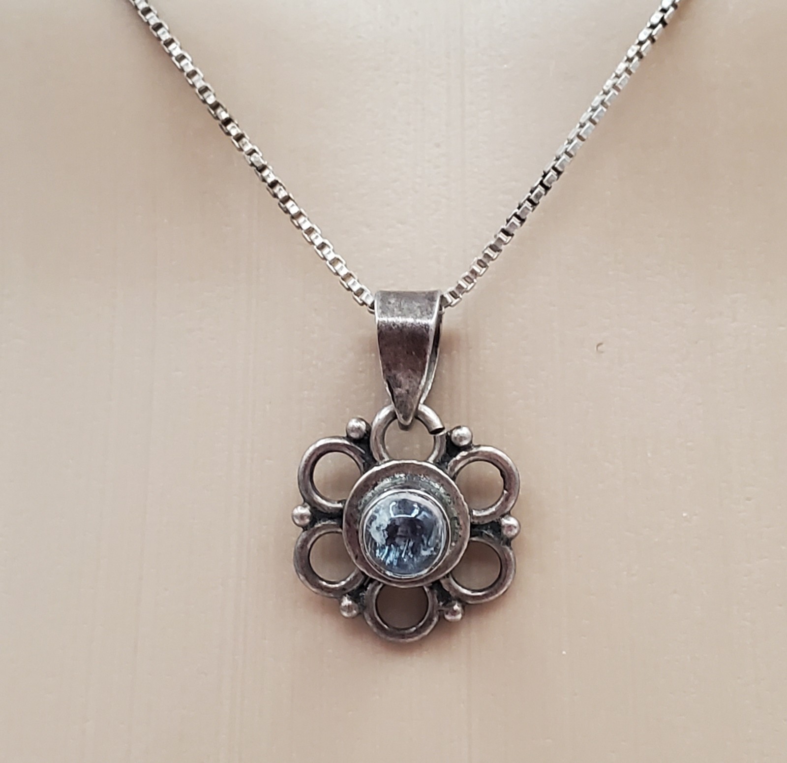 VTG 925 Flower of Life Hippie Pendant Necklace 16in Sterling Silver 4gtw Italy