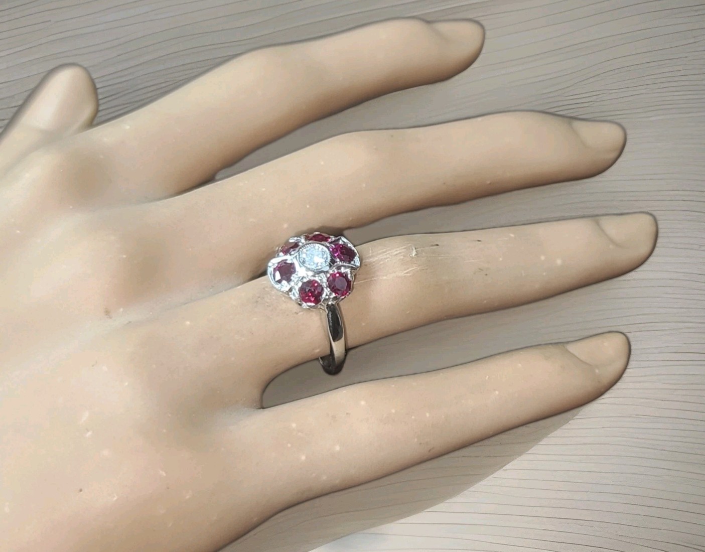 Platinum Vintage Engagement Ring 1.53ct. Natural Ruby Round Shape Diamond