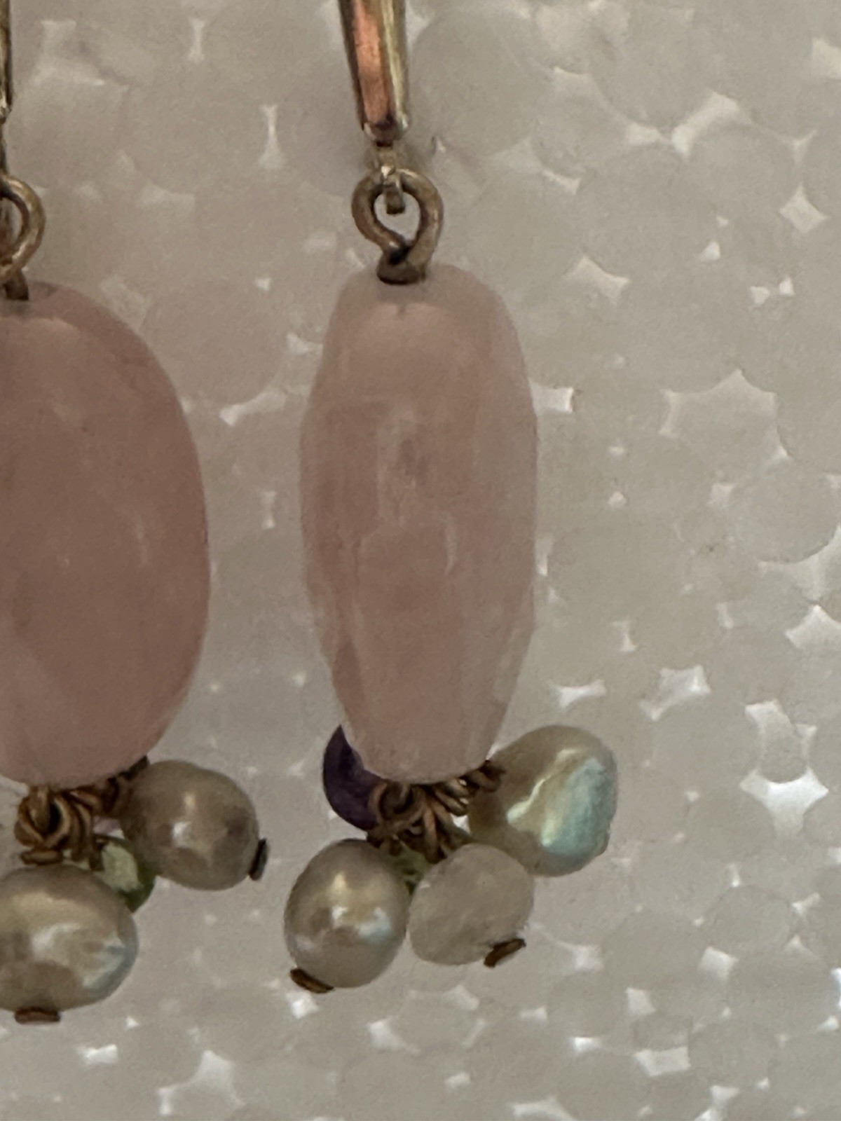 VTG Handmade Pale Lavender Pendant Necklace W/Gold-Toned Beaded Chain & Earrings