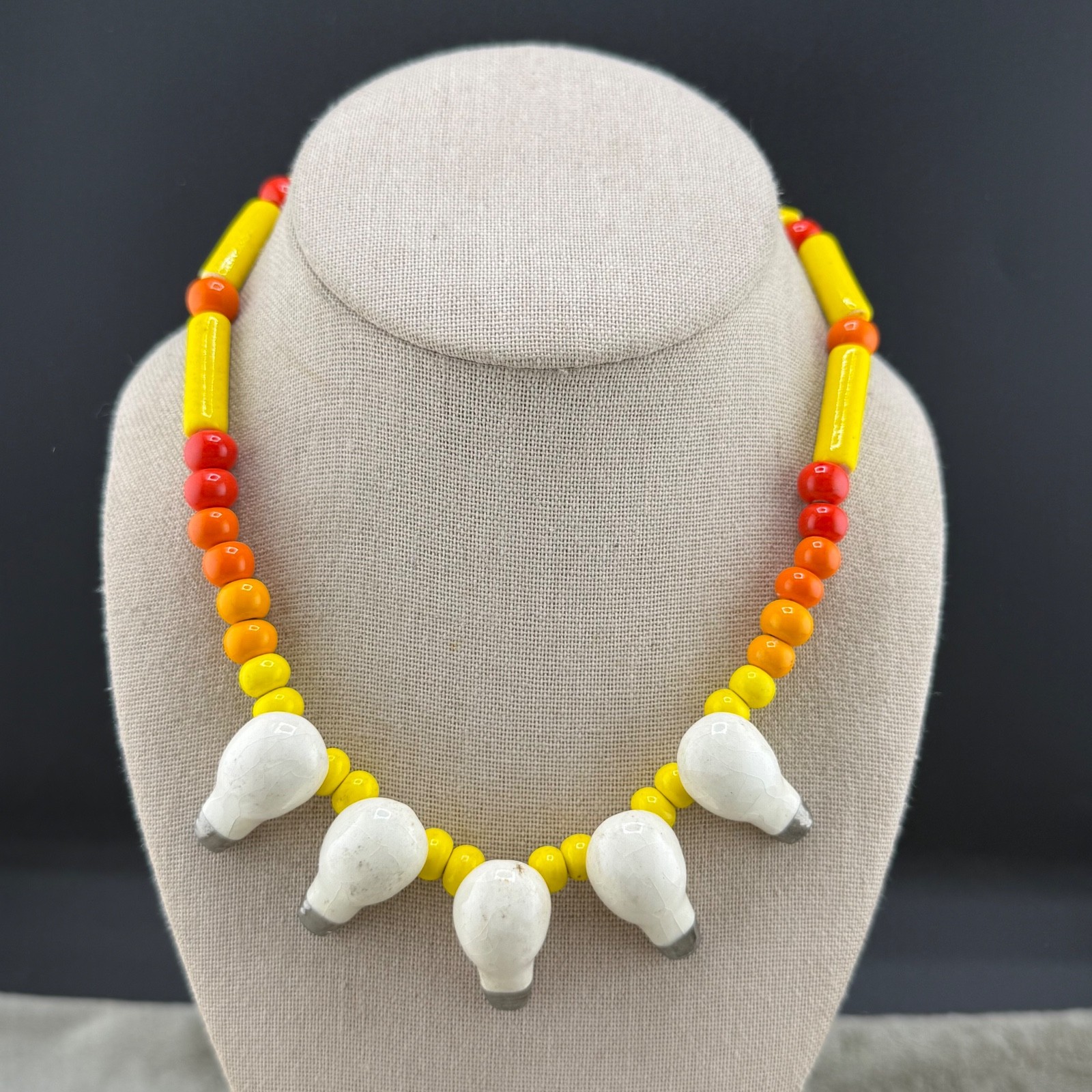 Vintage Flying Colors Necklace Ceramic Beaded Lightbulb 16”