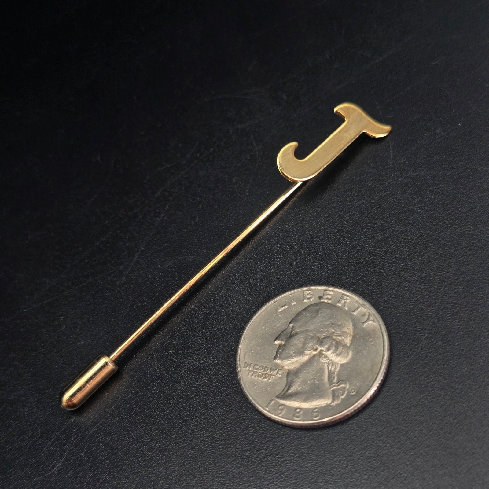 Vintage Gold Tone Letter J Initial Stick Pin Timeless Classic New Old Stock