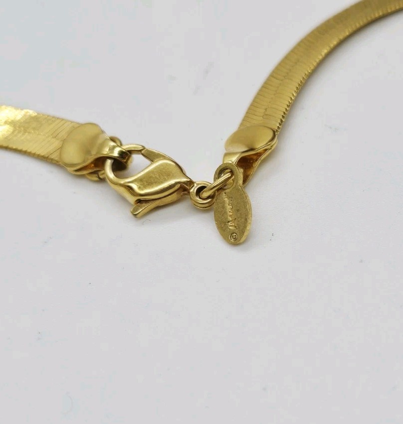 Monet HERRINGBONE Necklace Gold Tone Couture 80’s Style Runway Vintage 17.5 in