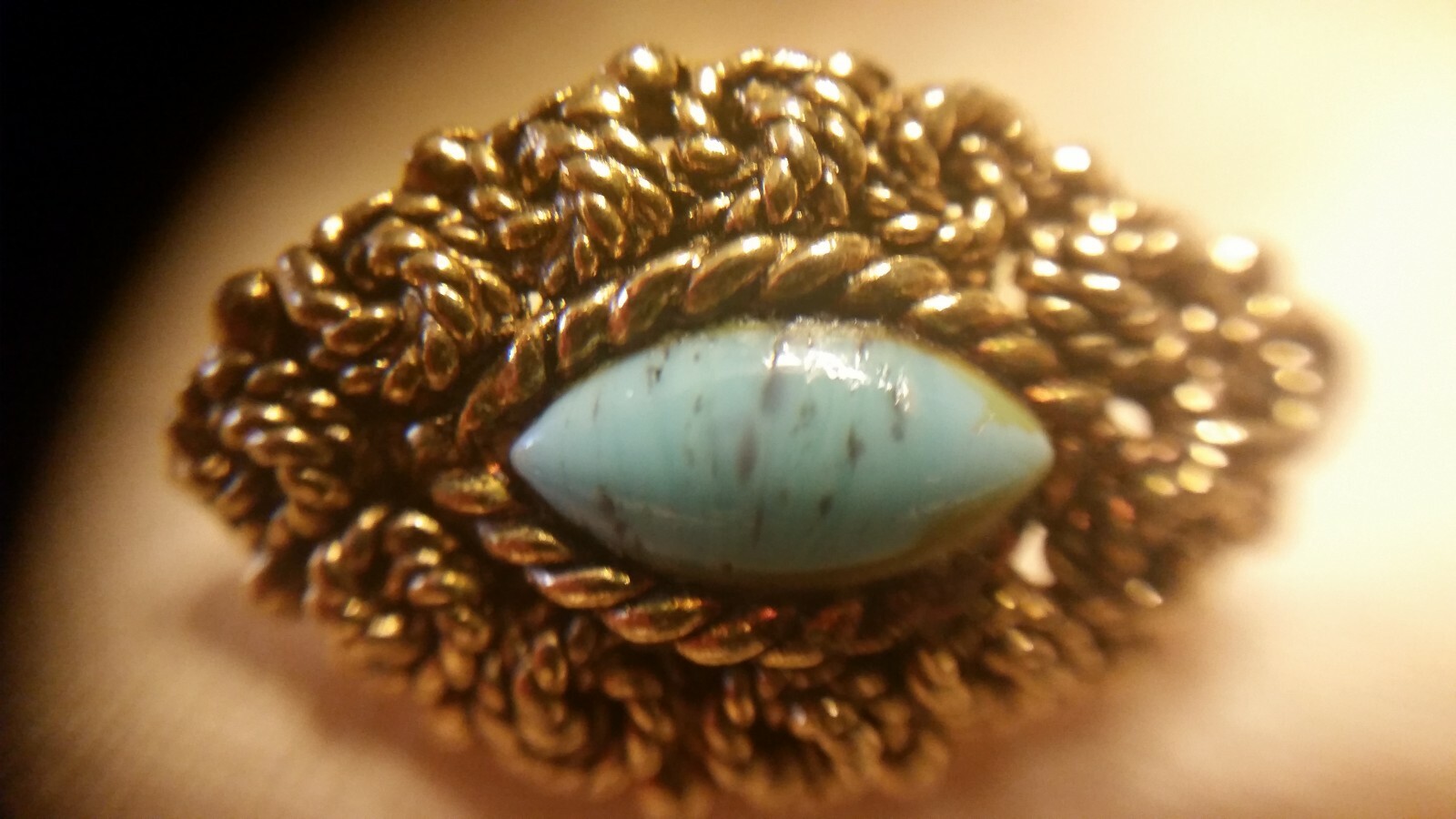 TACOA Gold Tone Filigree Cuff Links with Turquoise Stone – Pat. 2920363