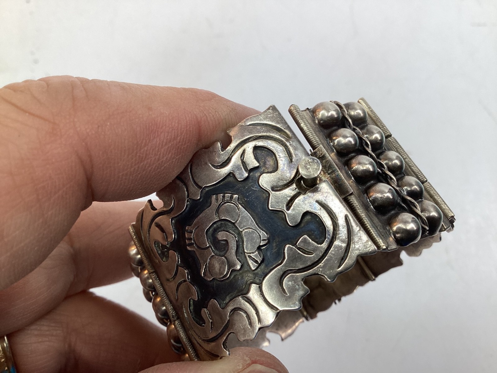 2” MARKED VCG Vintage Mexican Silver Chain Bracelet Taxco Style 1.32 oz. FREE SH