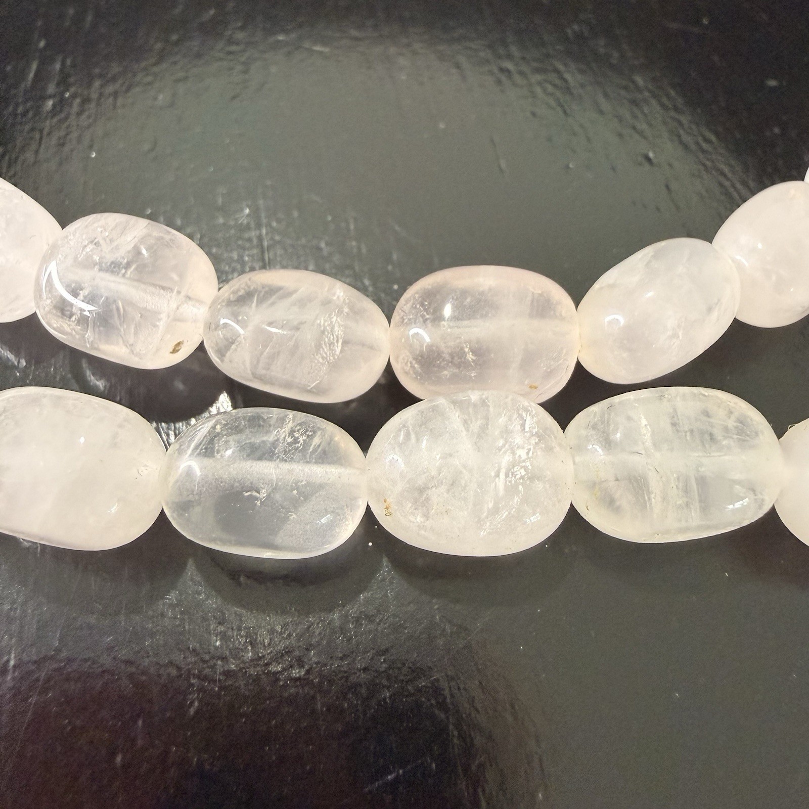 Vintage White Quartz Graduated Bead Necklace Statement Strand Toggle Clasp