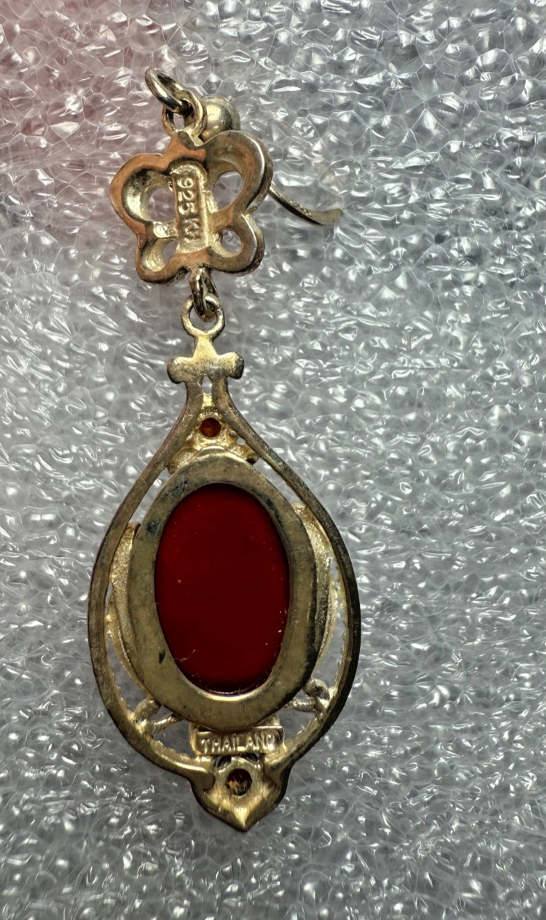 VTG Kit Heath Sterling Silver Butterfly Necklace Earrings Set Red Cabochon 925