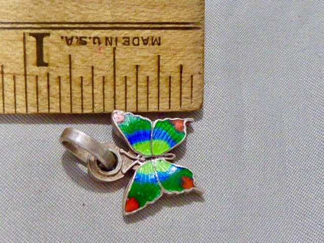 Vintage 980 STERLING SILVER YELLOW GREEN BLUE RED ENAMEL BUTTERFLY CHARM