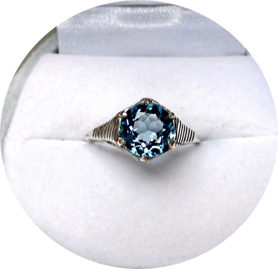 Estate Art Deco Ring – LONDON Blue Topaz – Solid 14kK White Gold Filigree Mtg…