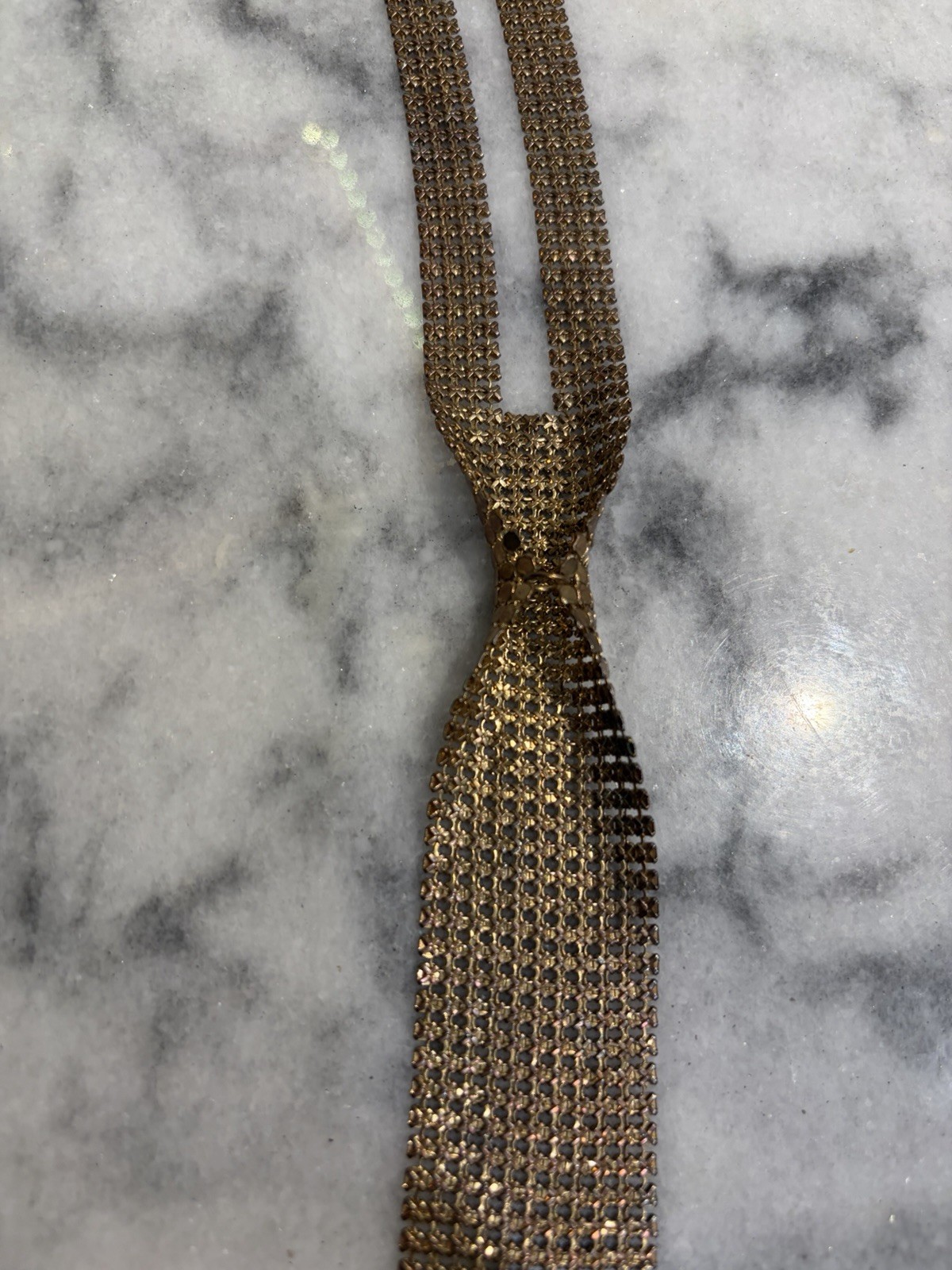 Vtg 70s Chain Mail Mesh Tie Necklace, Whiting Davis?