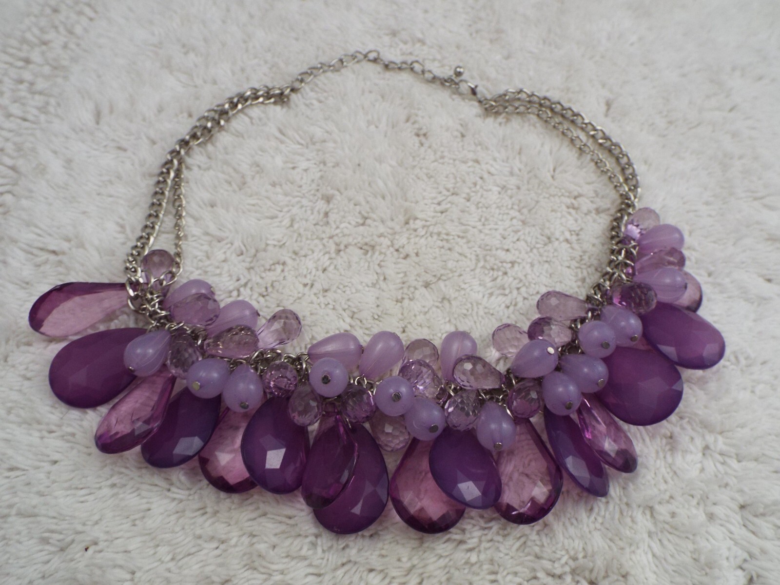 Silvertone Purple Bead Scoop Necklace (A53)