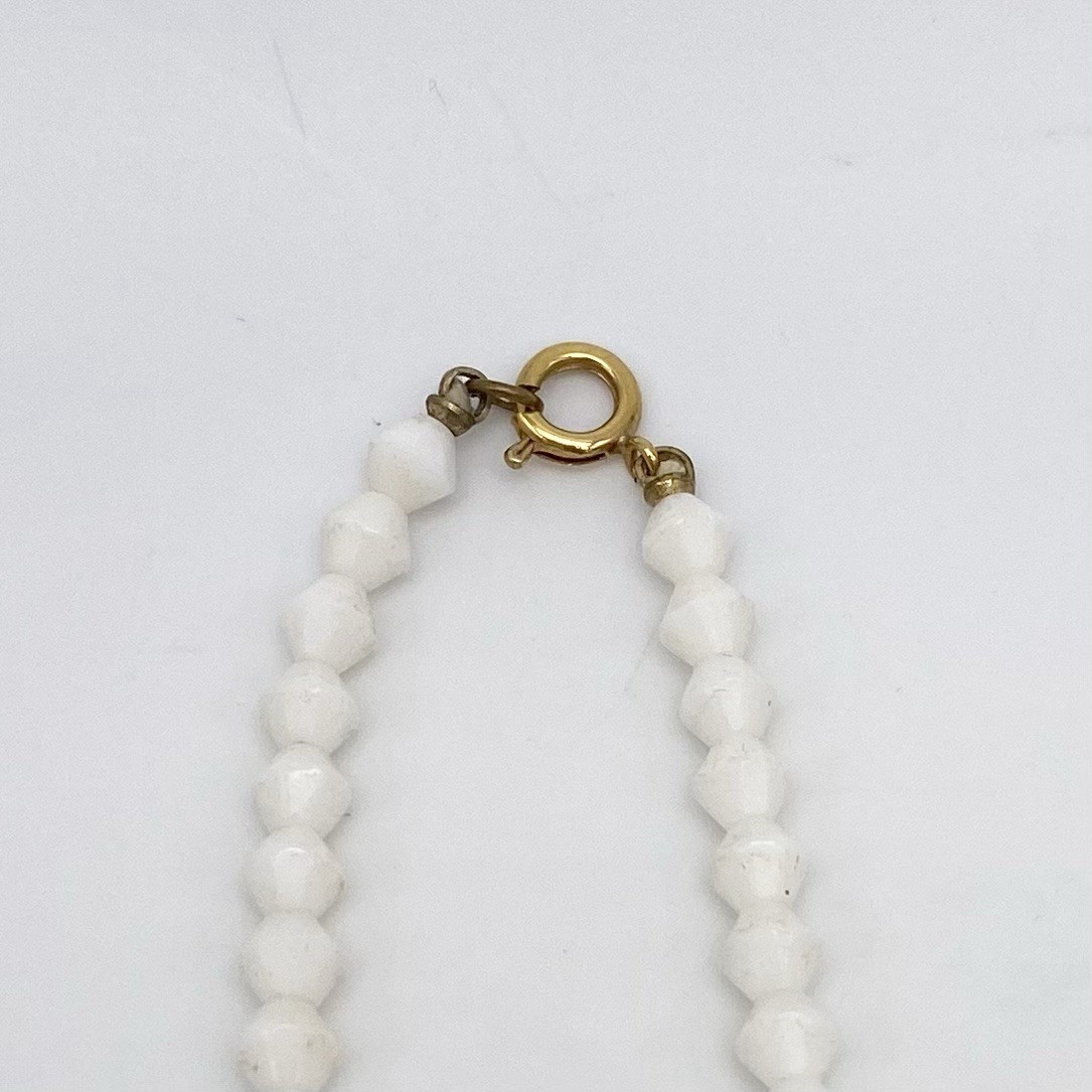 Vintage Necklace White Milkglass Bicone Beads Retro Jewelry 25”