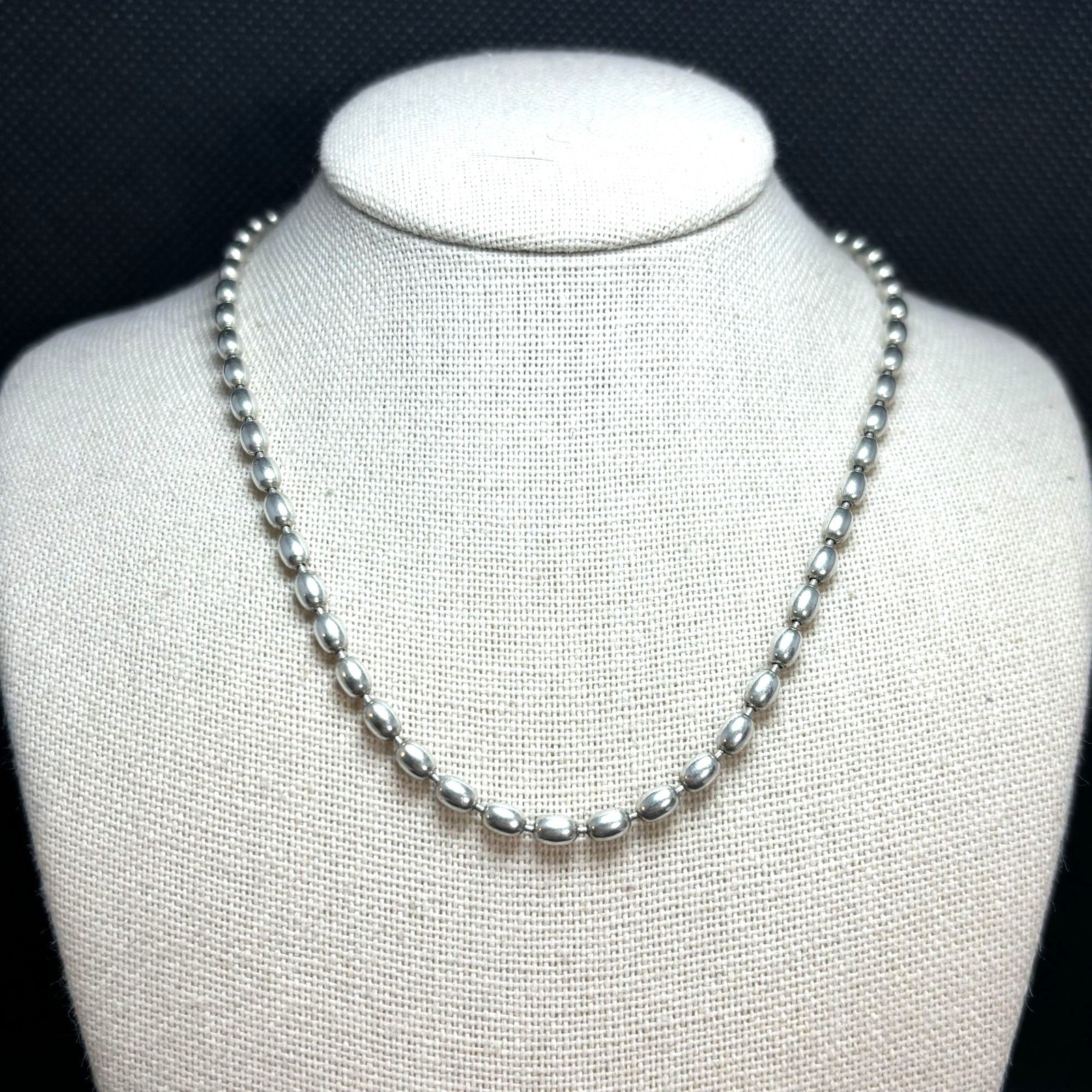 Oval Ball & Pin Chain Lobster Claw Clasp Vintage Sterling Silver 925 Size 18” L