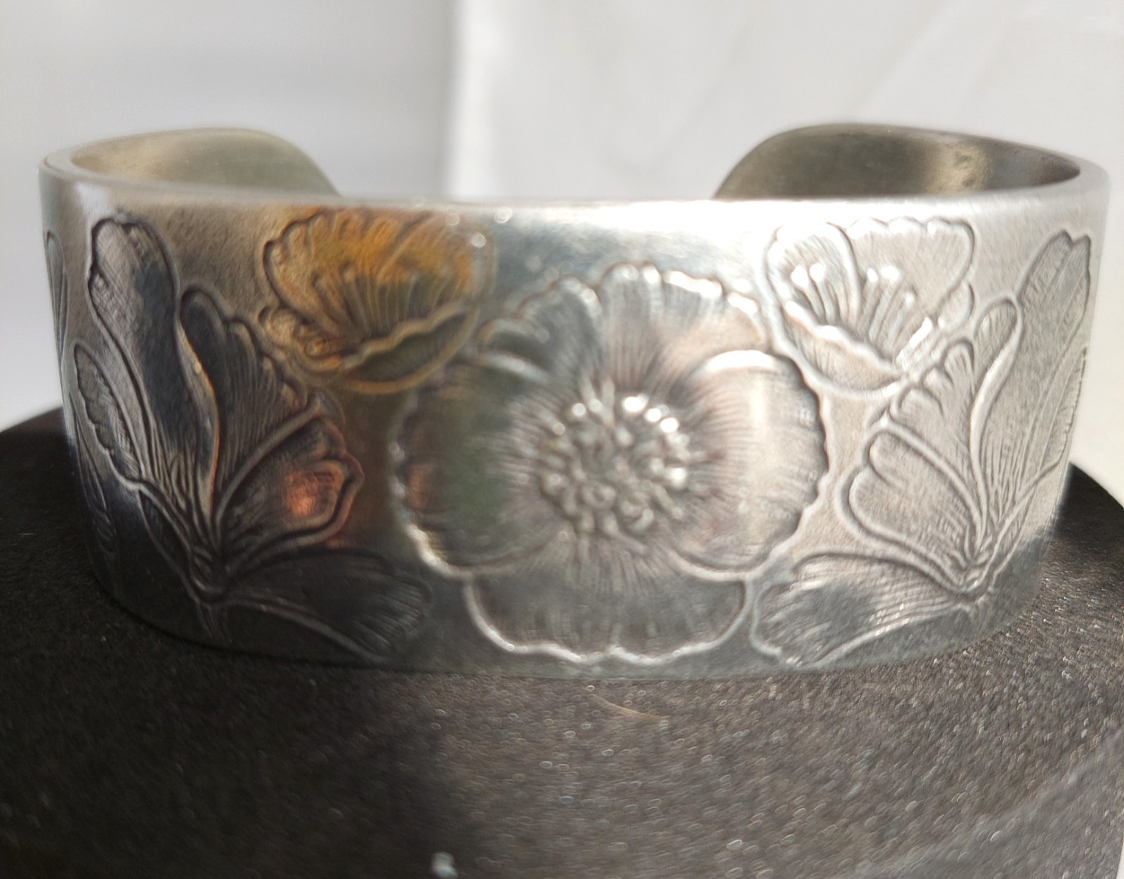 5 Vintage Pewter Birth Month by Flower Cuff Bracelets, Salisbury Pewter
