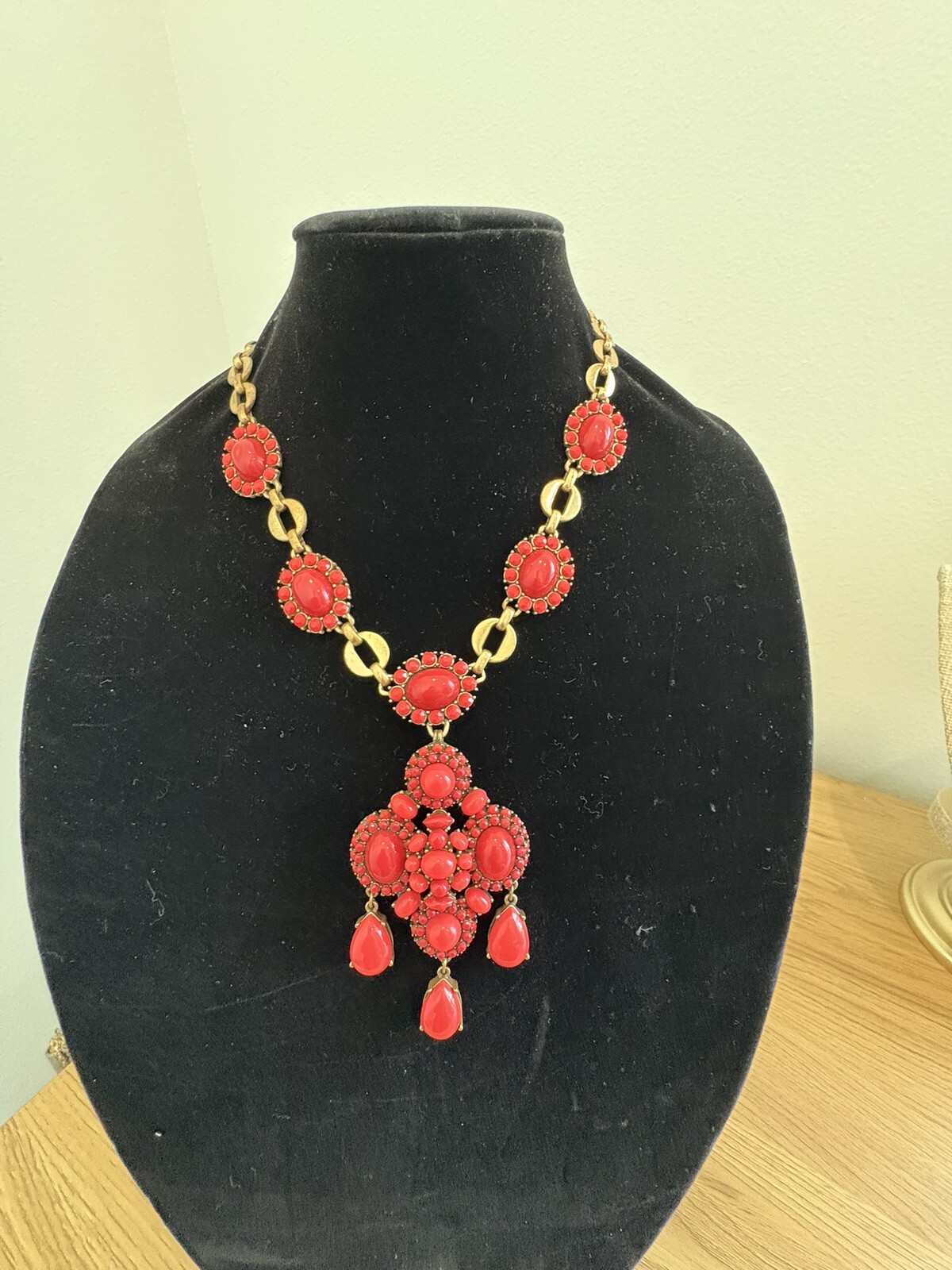 Stella Dot Necklace Sardinia Red Coral Removable Pendant 22-24” Gold Tone