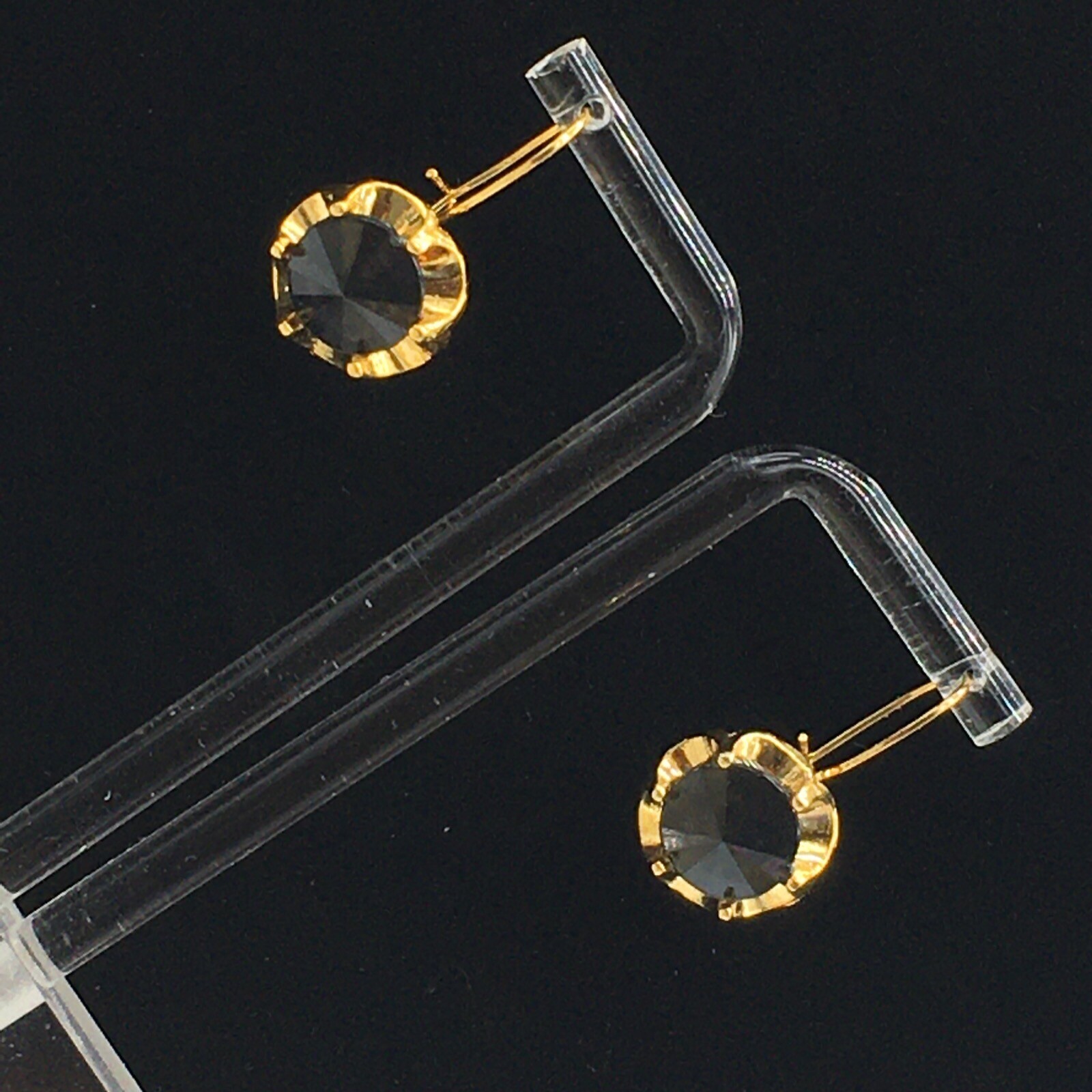 Black Leverback Earrings Gold Tone Cupcake Like Faux Tension Setting Pierced 1″