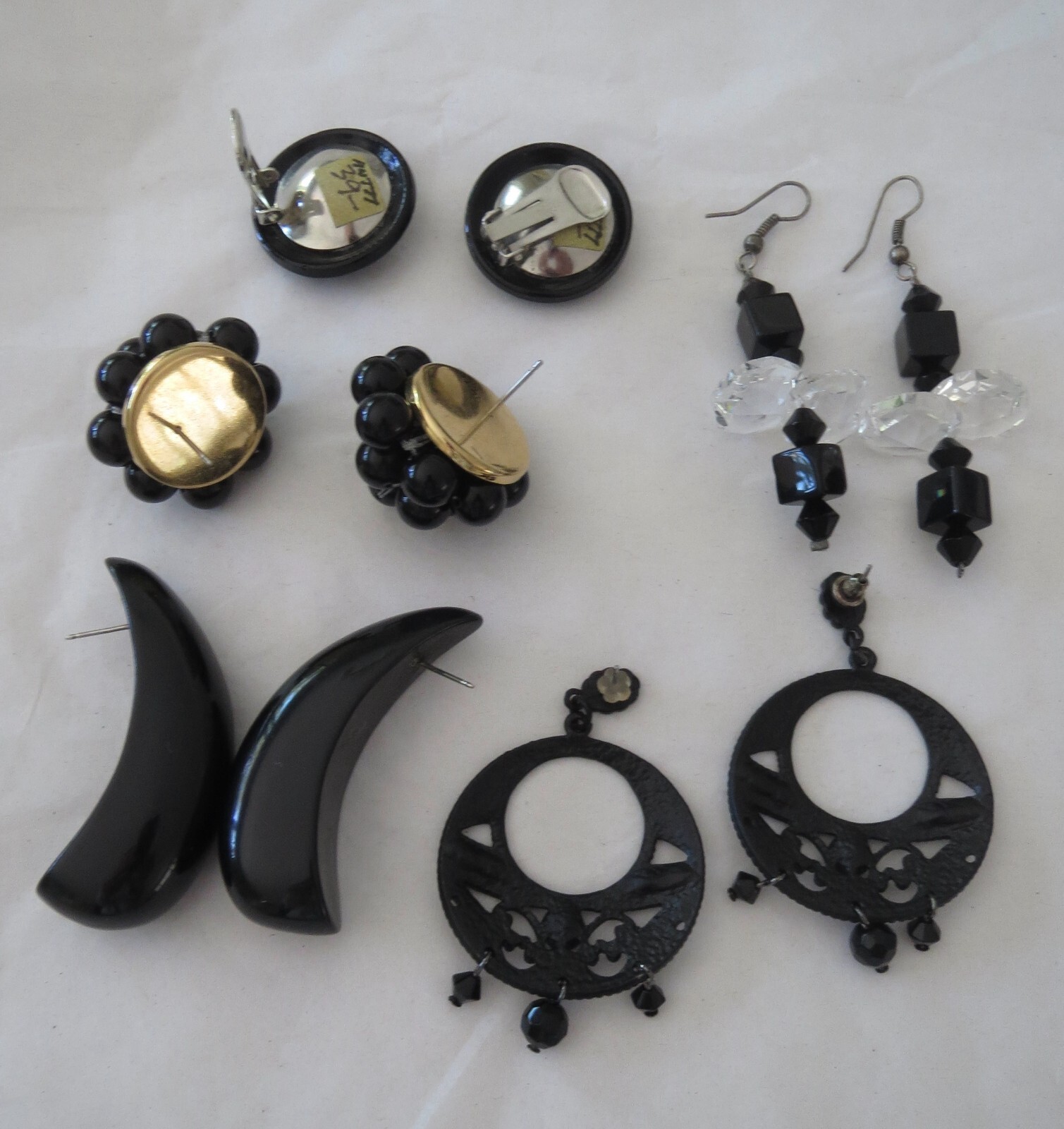 Vtg Lot Earrings All Black 1950s To 1980s