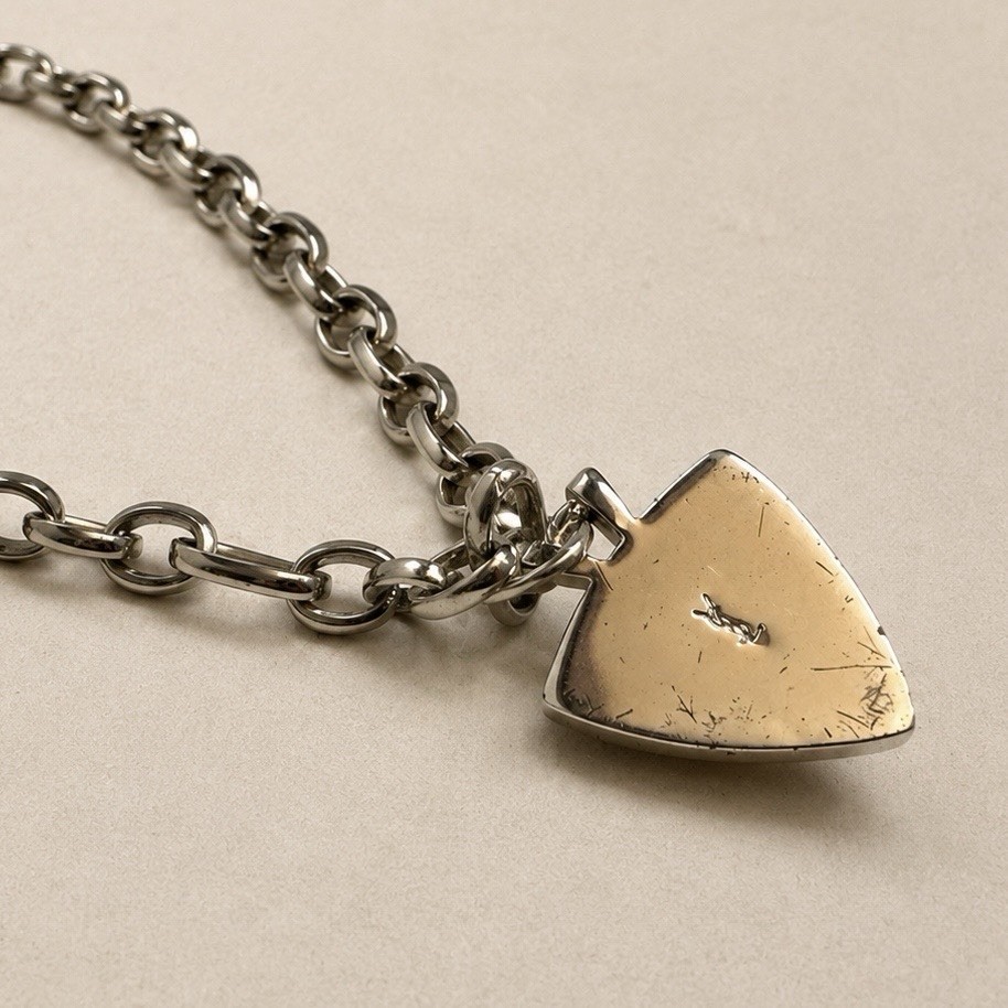 VTG YSL Yves Saint Laurent Amber Resin Triangle Pendant Paperclip Necklace