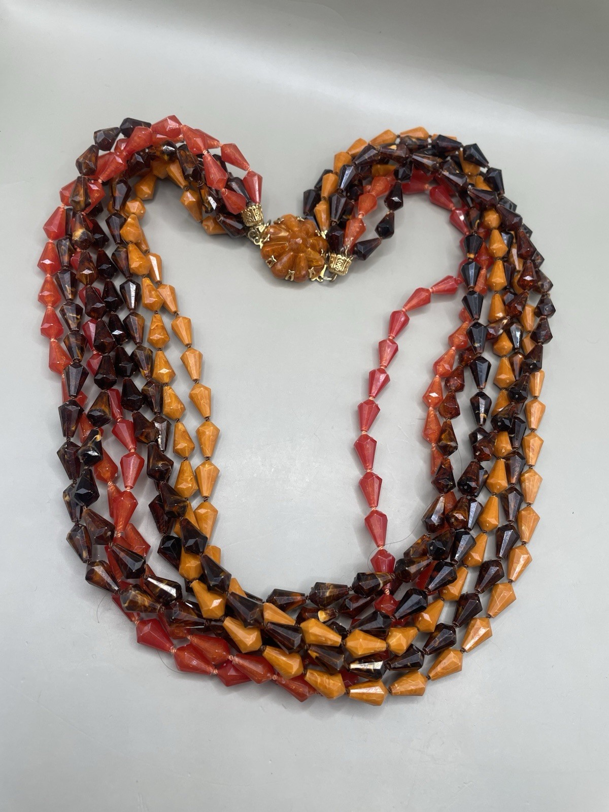 Vintage Eight Strands Fall Autumn Colors Lucite Beaded Statement 22.75” Necklace