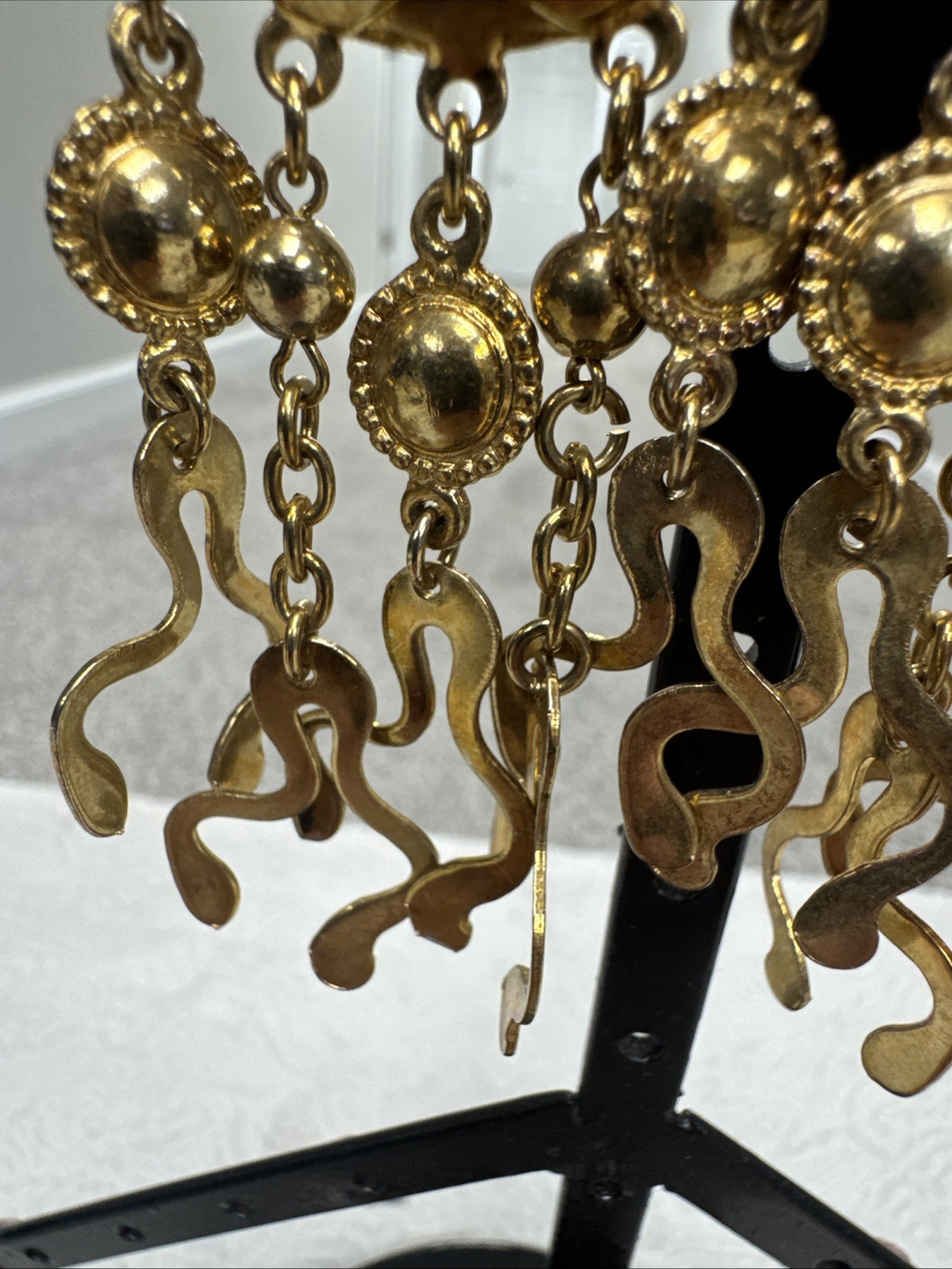 Vintage Gold-Tone Multi-Chain Dangle Artistic Octopus Statement 3.5” Earrings