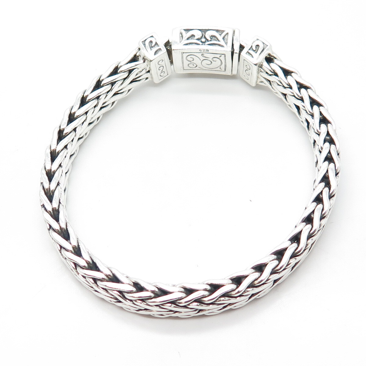 925 Sterling Silver Vintage Spiga/Wheat Link Heavy Bangle Bracelet 7.75″