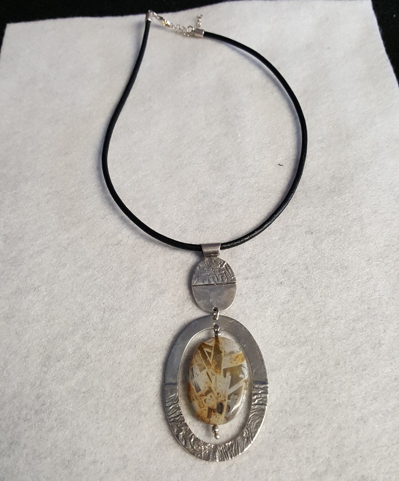 Dominique Dinouart DDD Sterling Silver Agate? Pendant Leather Cord Necklace