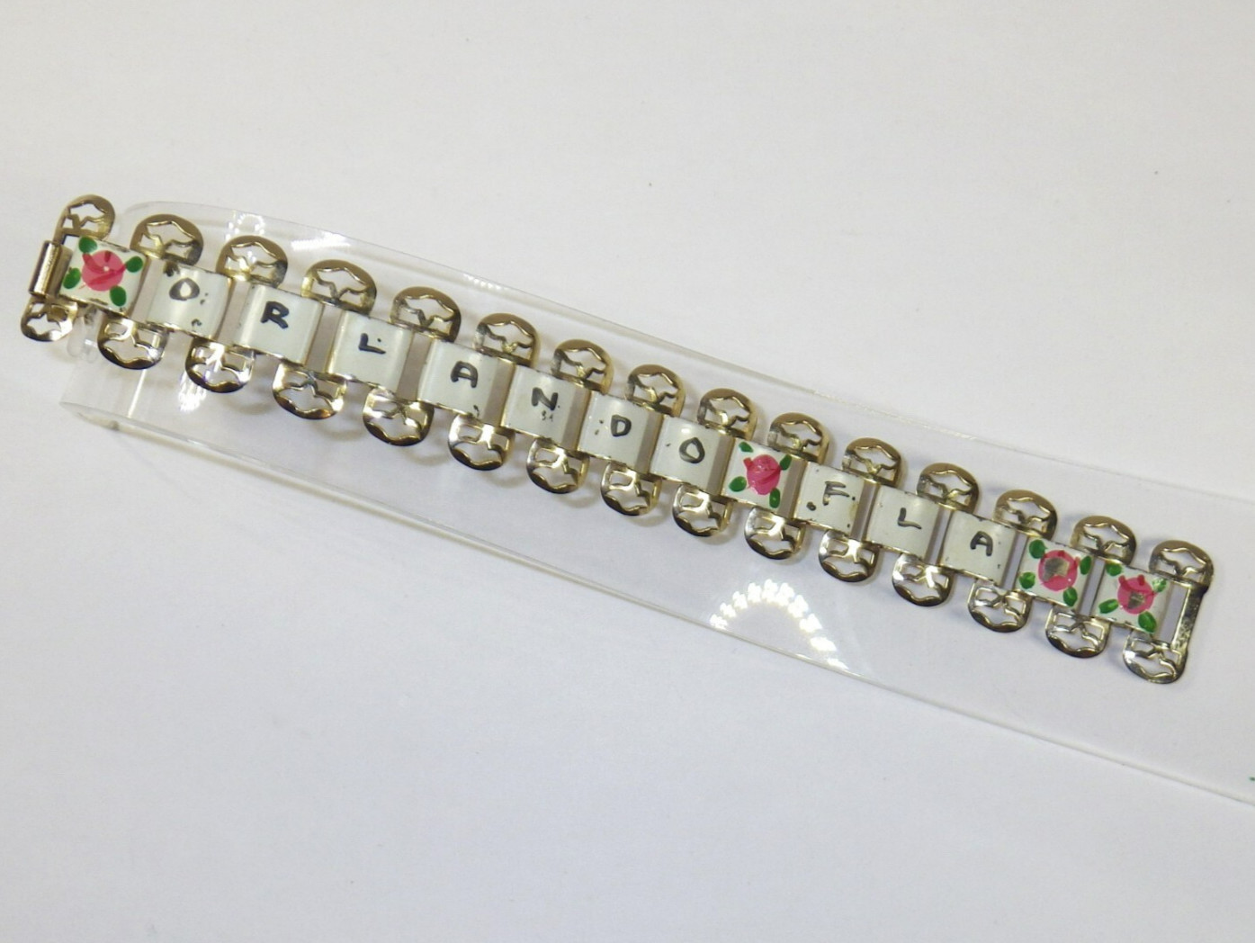 Orlando Florida gold tone hand painted souvenir bracelet Retro/Vintage 6.5″
