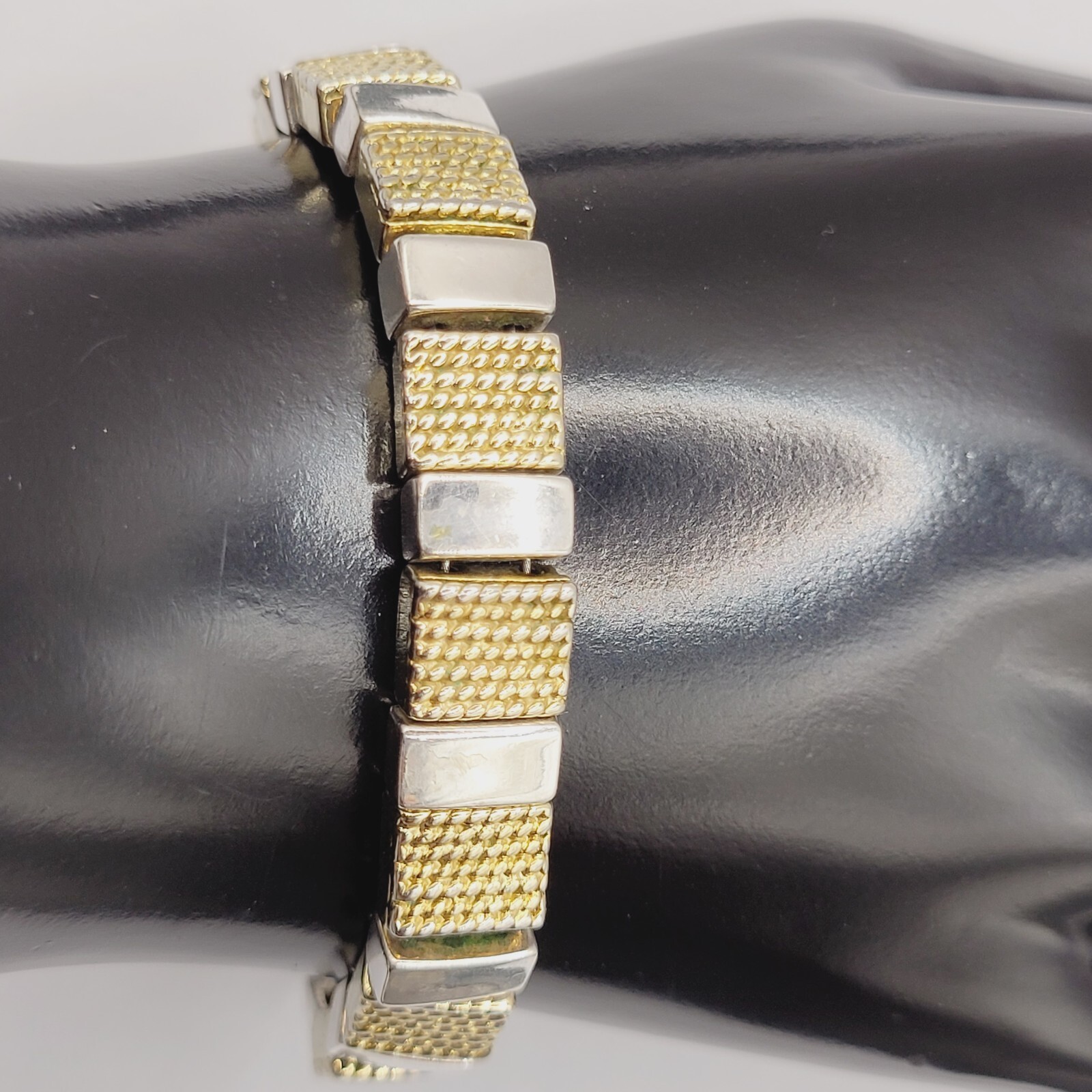 Napier Vintage Textured Gold & Polished Silver Tone Link Bracelet 7.25 In Signed
