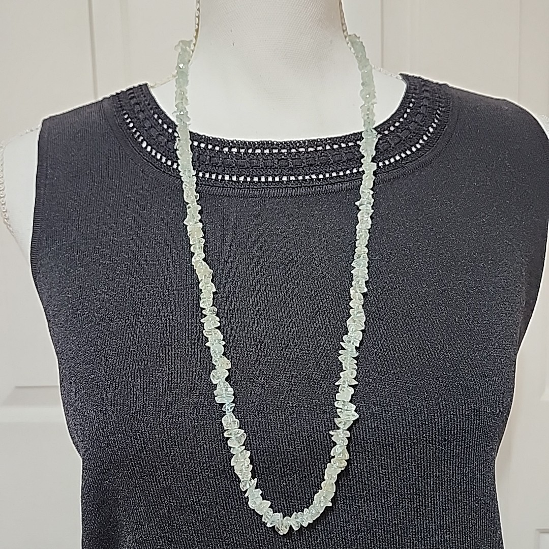 Aquamarine Chip 18” Necklace Translucent Light Sky Blue Green Stones Beach BOHO