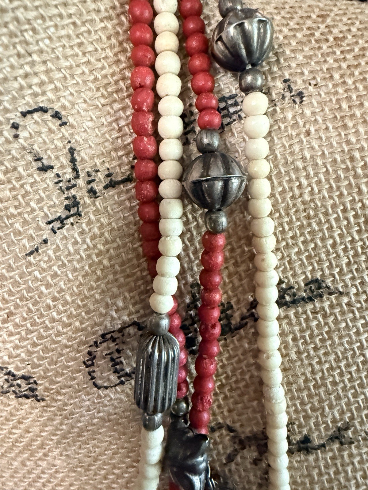 Vintage Silver Tone Ribbed Bead Necklace Chunky Boho Southwest Style