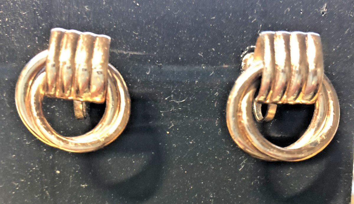 VTG. MEXICO SILVER DAINTY DOOR KNOCKER SCREWBACK EARRINGS ROSE GOLD COLOR .75″