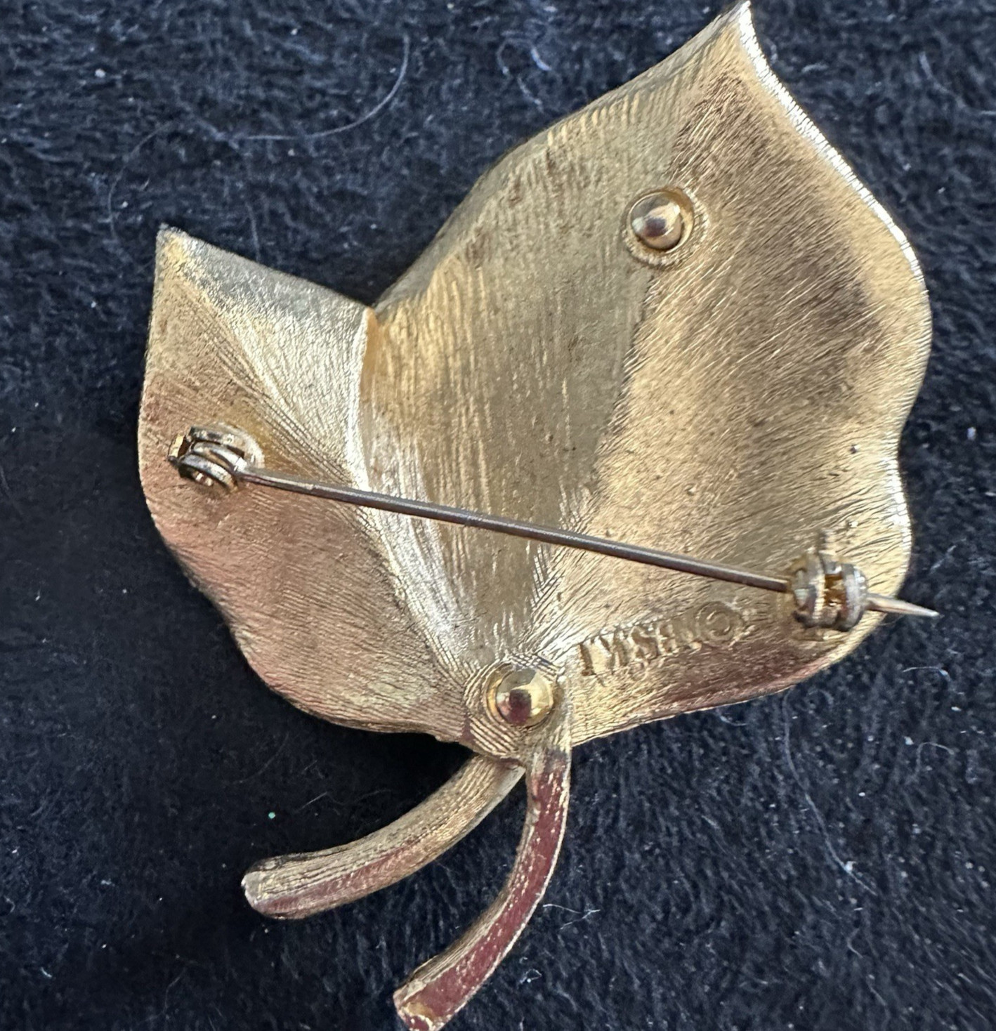 Vintage BSK Gold Tone Leaf Brooch Signed Textured Nature Pin