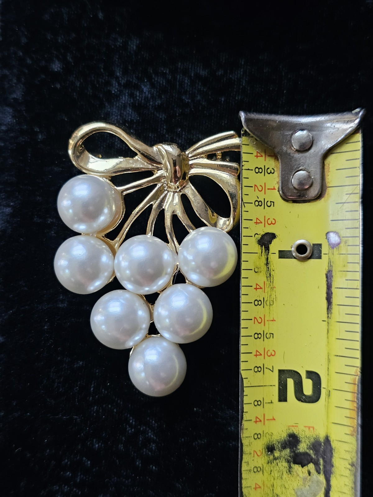 Vtg Lot 3 Brooch Grape Bunch Vine Clusters Imitation Pearl Gold Tone Fruit Pin