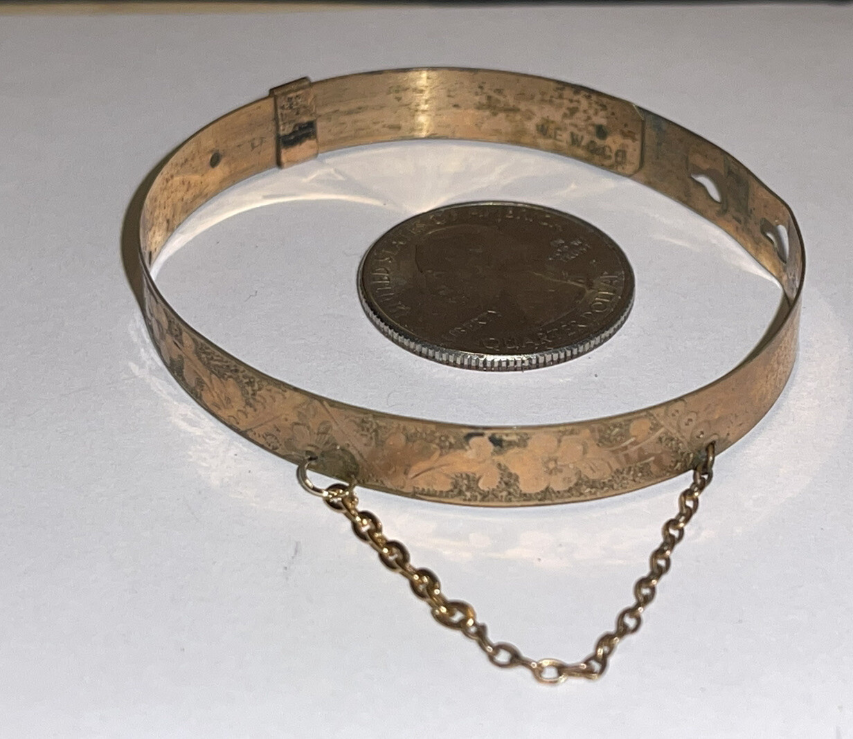 Antique Victorian Edwardian Hearts & Flowers Etched Buckle Bracelet Adjust 6-7”