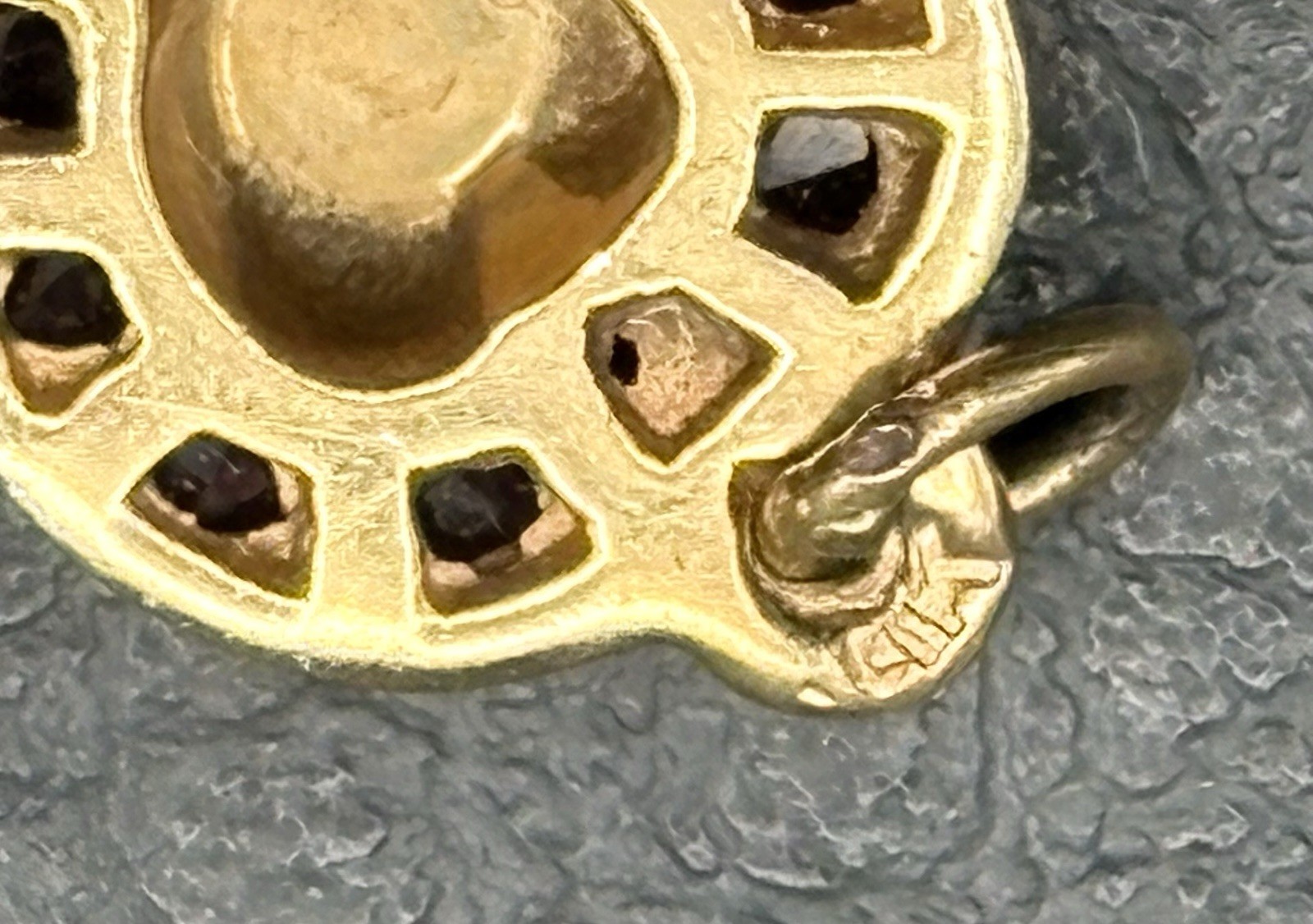 VTG 14K Gold Heart Garnet “S” Mono Engraved Pendant Or Charm Antique Victorian