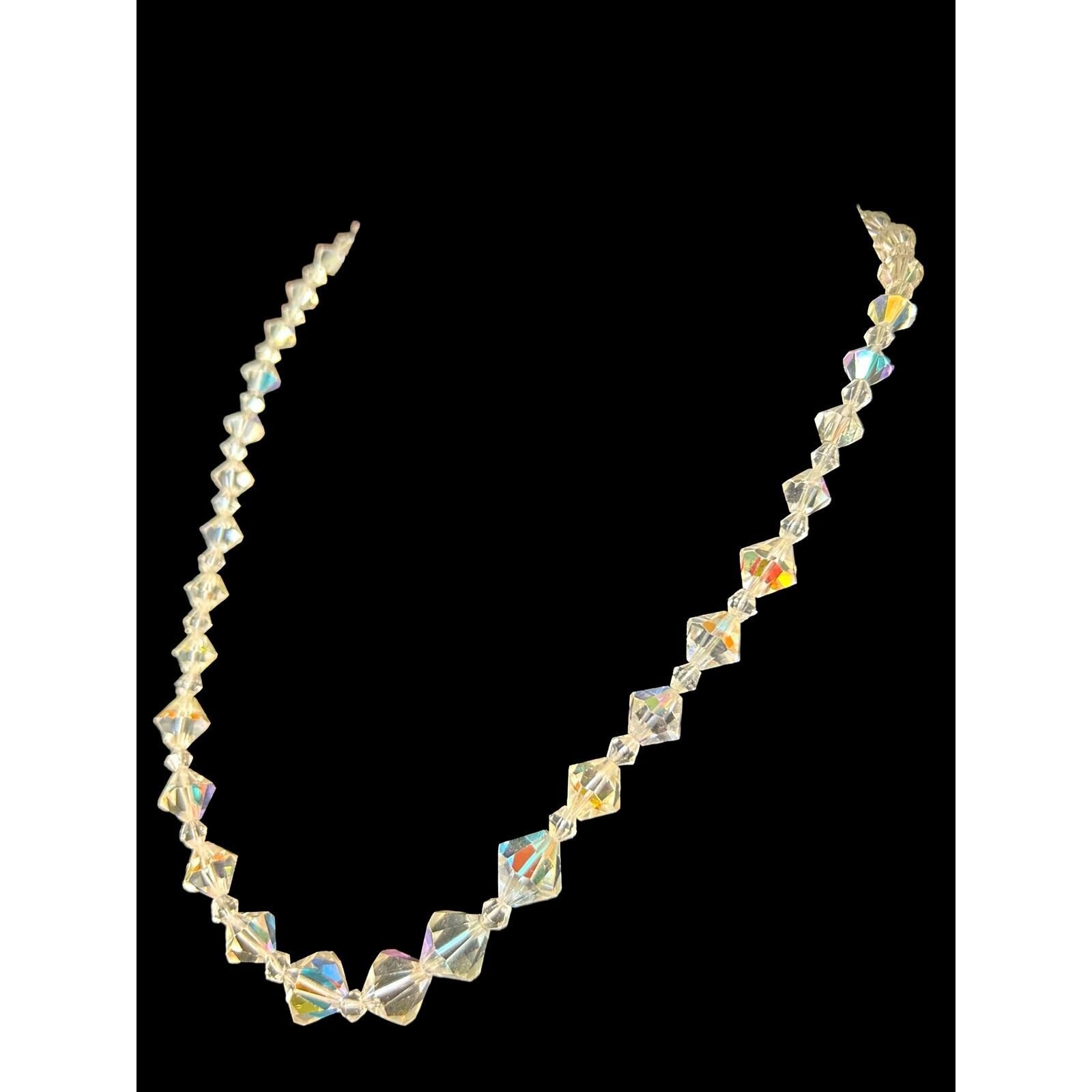 Vintage Aurora Borealis Crystal Graduated Bicone Bead Necklace Iridescent 22.5in