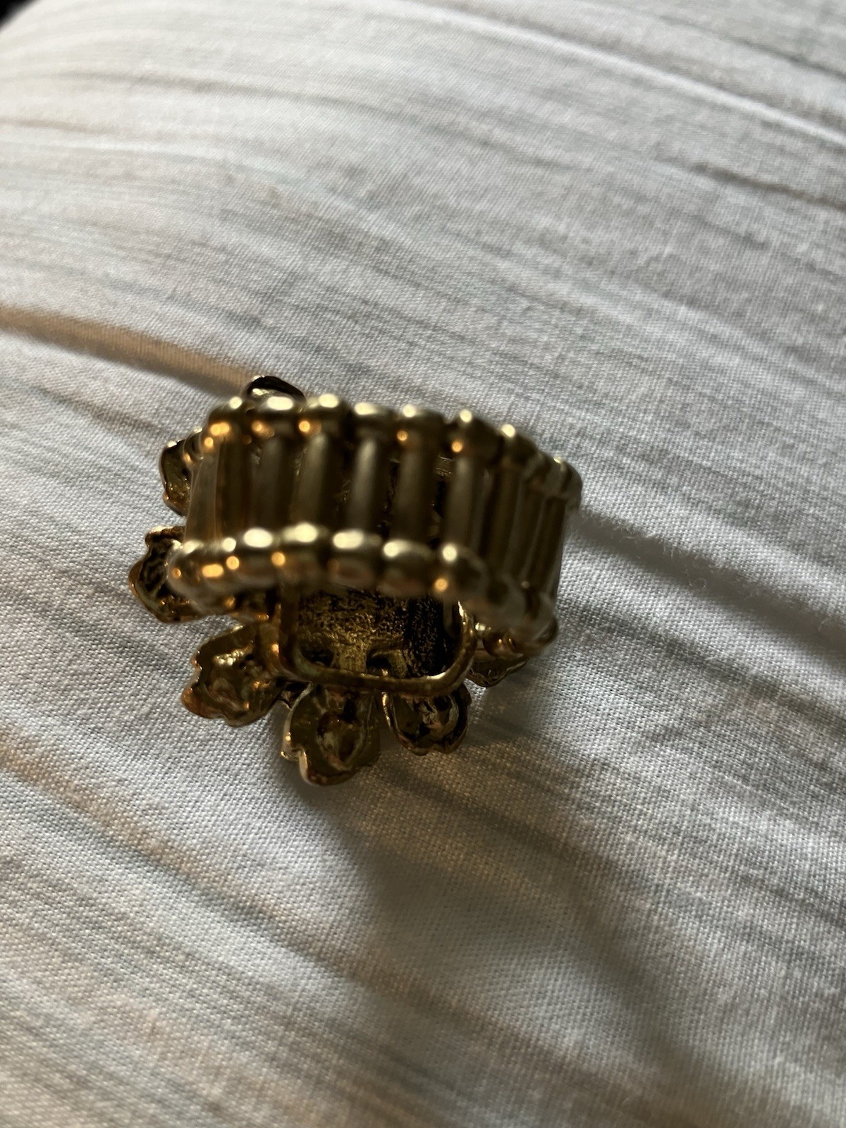 Peacock Expanding Ring Gold Tone Amber Color Fashion Jewelry Vintage Statement