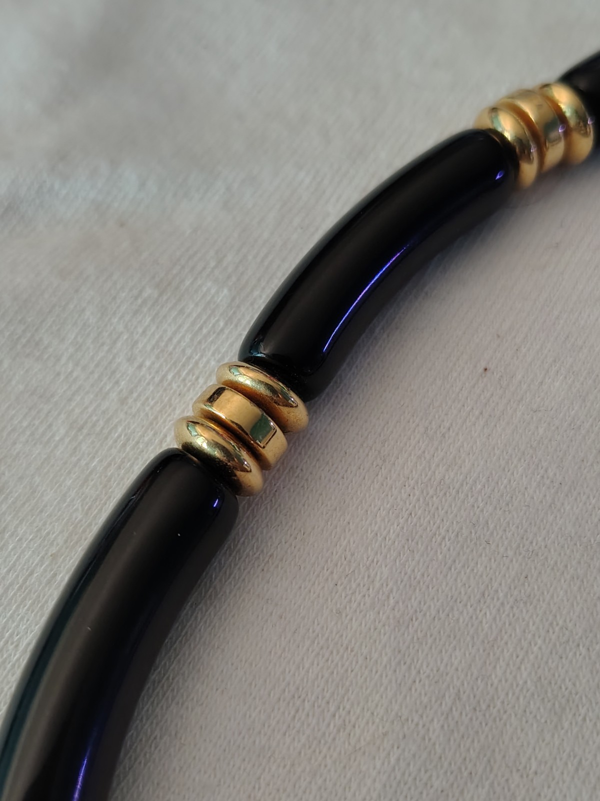 Napier Necklace Black and Gold Tone Beaded Choker Vintage 18 in