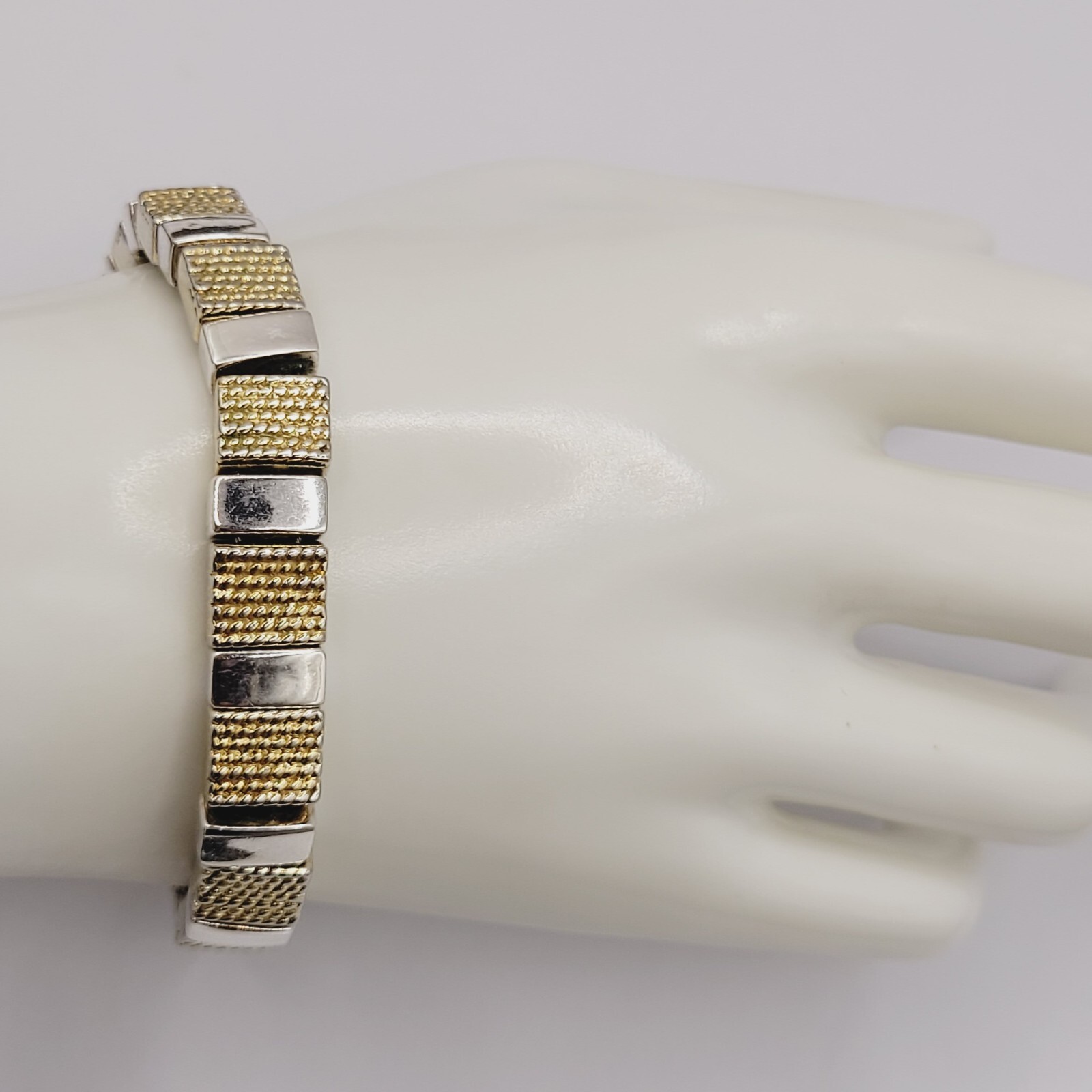 Napier Vintage Textured Gold & Polished Silver Tone Link Bracelet 7.25 In Signed