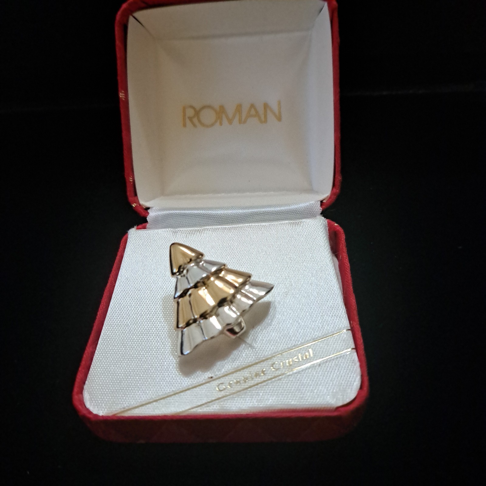 Vintage Roman Two Tone Christmas Tree Pin 1″x 1″ Petite Pre Owned In Box