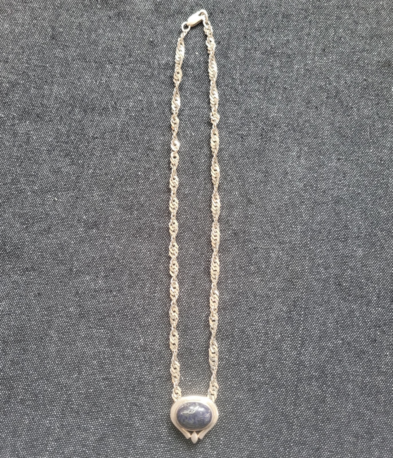 Vintage Sterling Silver Twist Miami Cuban Chain With Lapis Lazuli Pendant Blue