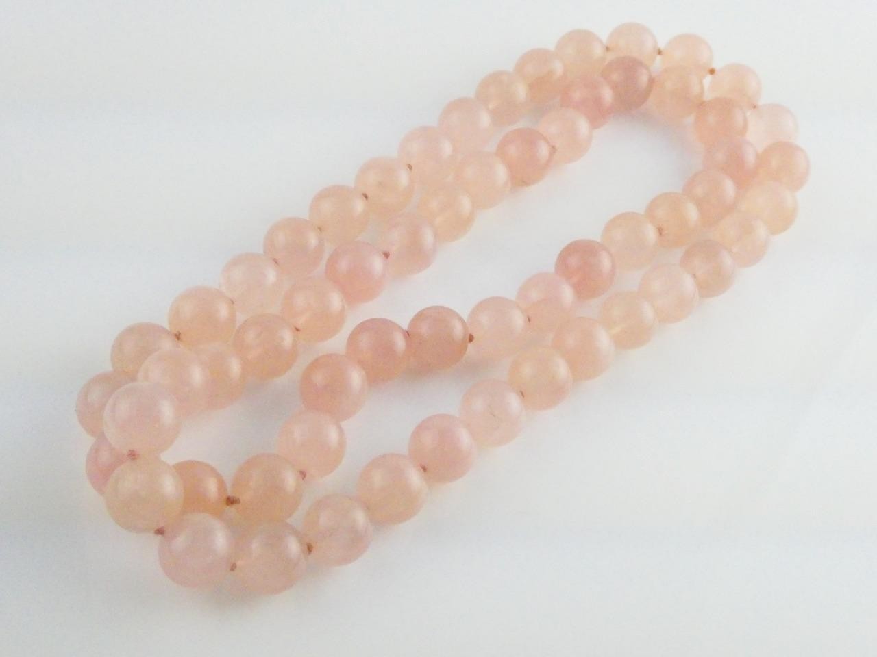 Vintage Hand Knotted Rose Quartz Bead Strand Necklace 34 Inches No Clasp 14mm